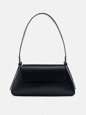 Zara Black Leather Shoulder Bag with Structured Flap